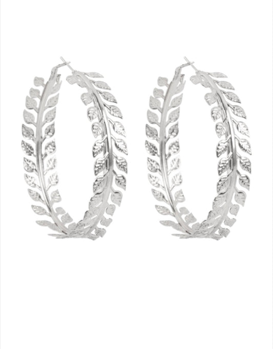 Silver leaf design hoops