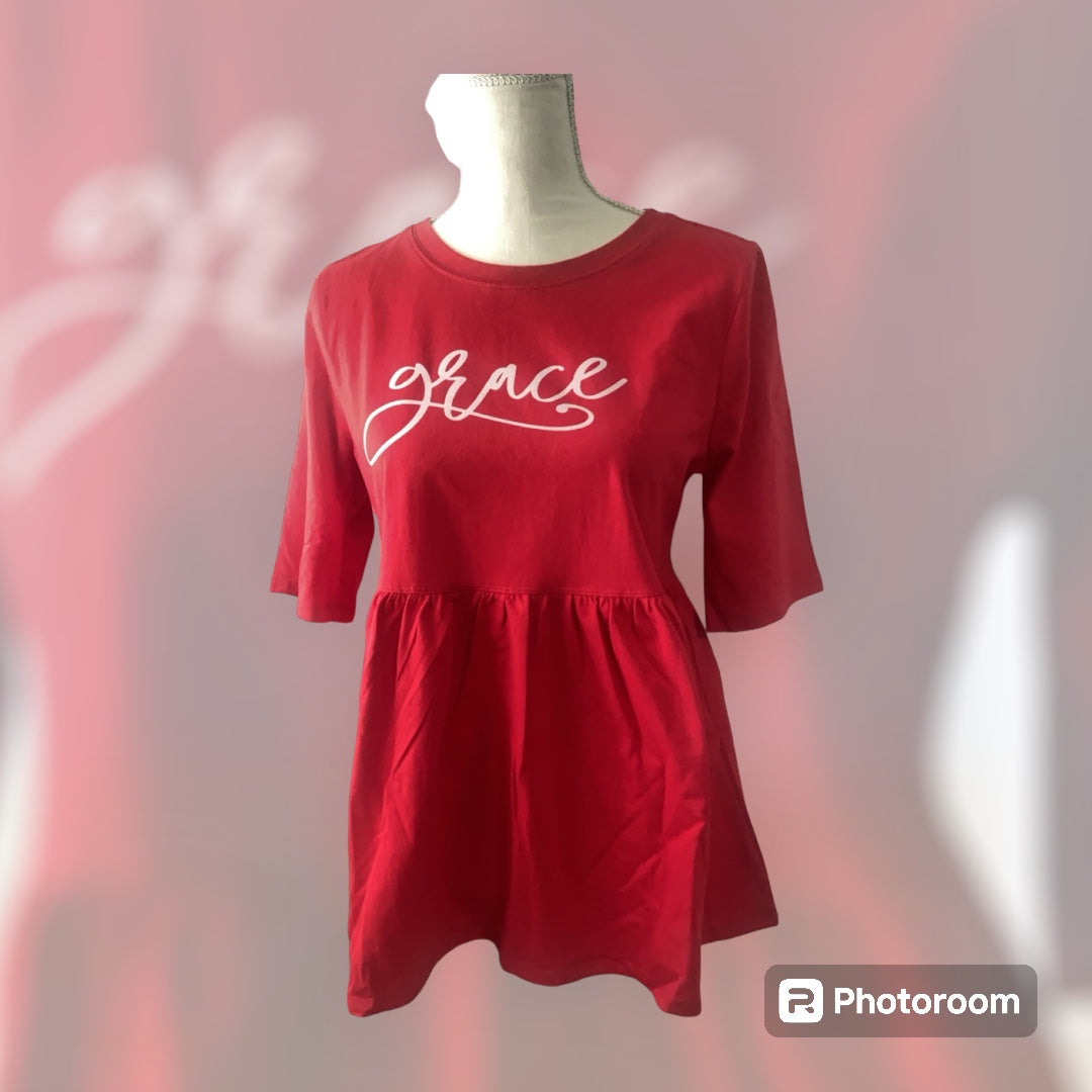 “Grace” crimson Red peplum top